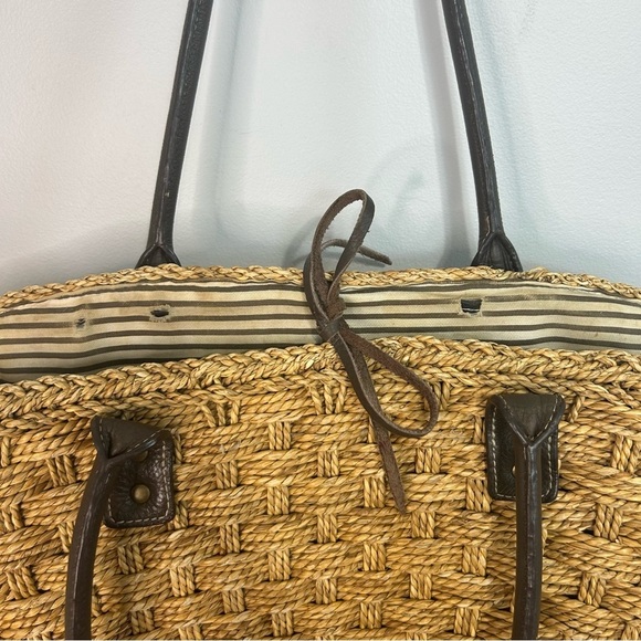 J. Crew Woven Sea Grass Tote Purse Tan Beige Large Bag - Picture 6 of 10